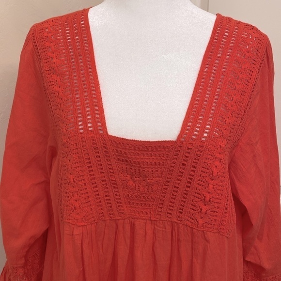 CUTE OPTIONS DRESS Womens L Mini Coral Ruffle sleeve Crochet Square Neck Beach - Picture 4 of 10